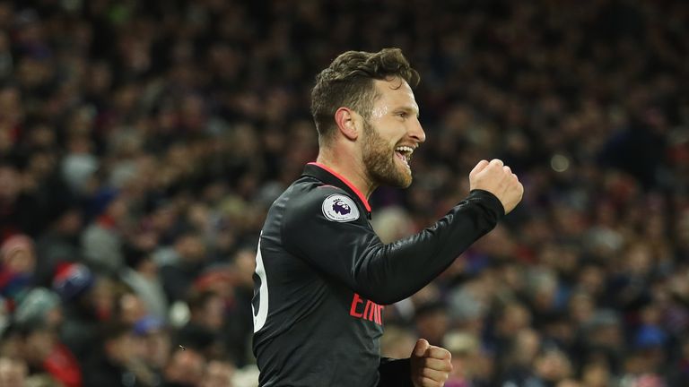 Shkodran Mustafi celebrates his 25th-minute strike