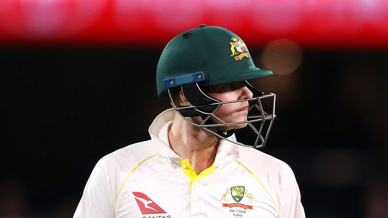 ADELAIDE, AUSTRALIA - DECEMBER 04:  Steve Smith of Australia looks dejected after being dismissed by Chris Woakes of England during day three of the Second