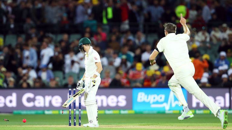 Steve Smith of Australia is bowled by Craig Overton of England during day one of the Second Test