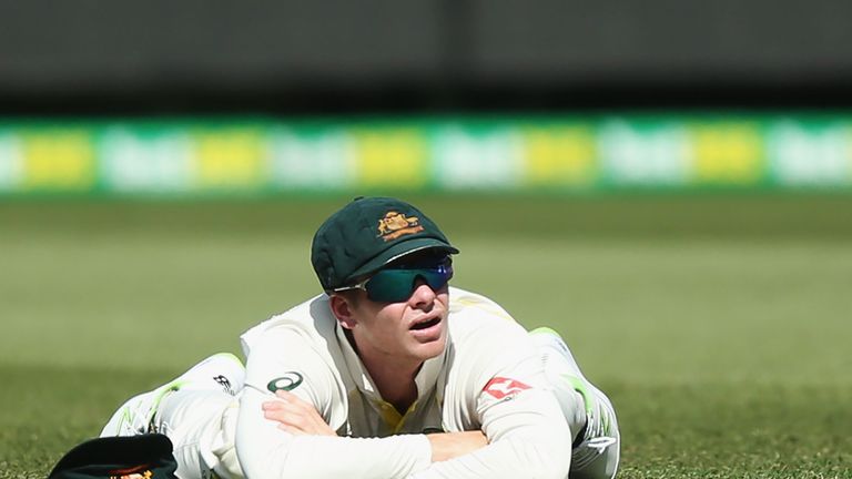 MELBOURNE, AUSTRALIA - DECEMBER 27:  Steve Smith of Australia reacts dropping a catch that would have Alastair Cook of England during day two of the Fourth