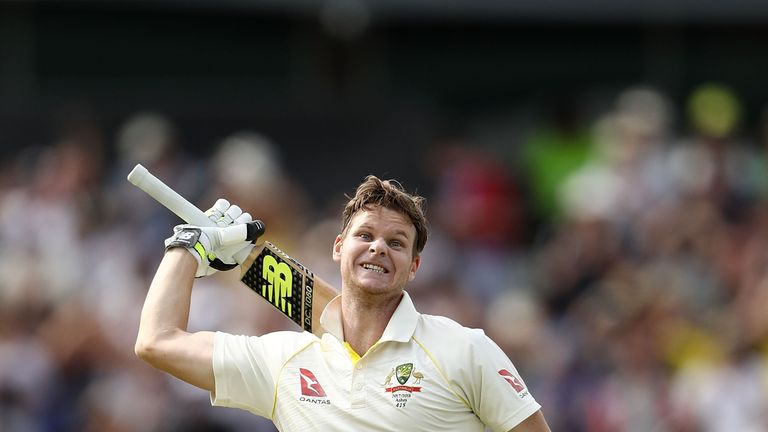 PERTH, AUSTRALIA - DECEMBER 16:  Steve Smith of Australia celebrates after reaching his double century during day three of the Third Test match during the 