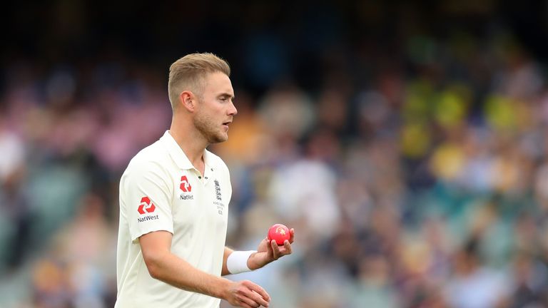 ADELAIDE, AUSTRALIA - DECEMBER 02:  Stuart Broad of England prepares to bowl during day one of the Second Test match during the 2017/18 Ashes Series betwee