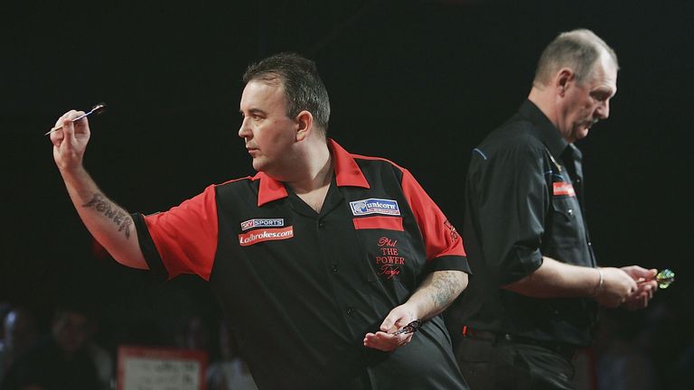 PURFLEET, ENGLAND - JANUARY 2:  Phil Taylor in action during his match against Bob Anderson during the 2005 Ladbrokes.com World Darts Championship at The C