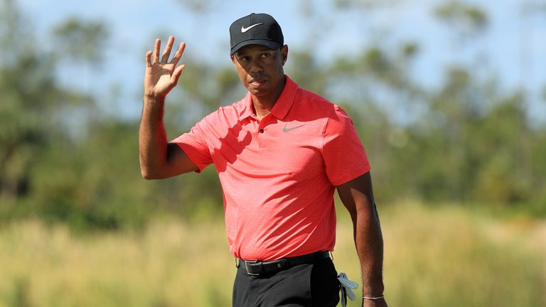 NASSAU, BAHAMAS - DECEMBER 03:  Tiger Woods of the United States reacts on the fourth green during the final round of the Hero World Challenge at Albany, B