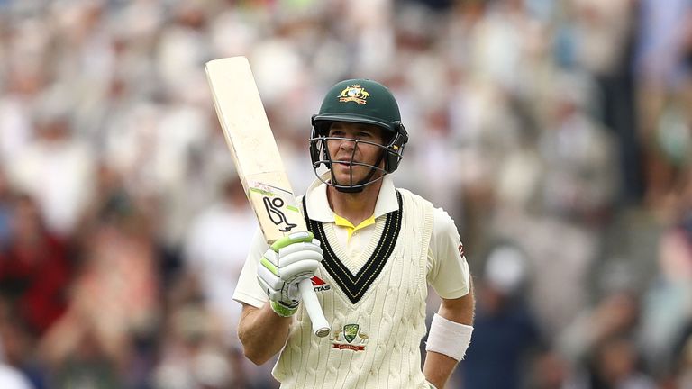 ADELAIDE, AUSTRALIA - DECEMBER 03:  Tim Paine of Australia celebrates after reaching his half century   during day two of the Second Test match during the 