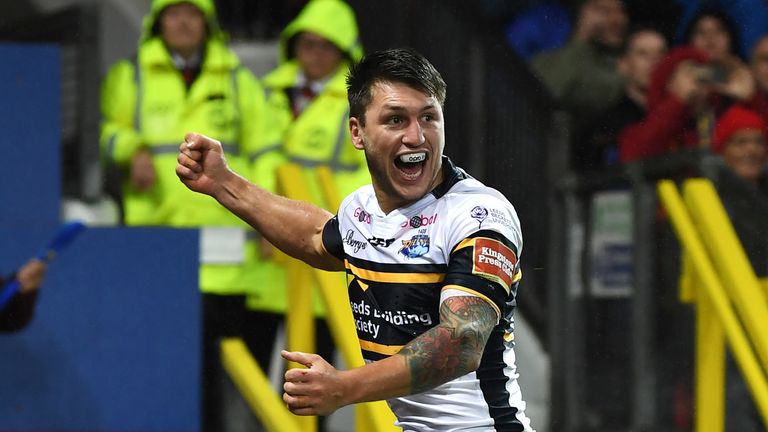 Tom Briscoe of Leeds Rhinos celebrates scoring a try during the 2017 Betfred Super League Grand Final 