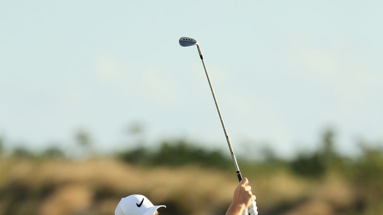 NASSAU, BAHAMAS - DECEMBER 01:  Tommy Fleetwood of England plays a shot on the 18th hole during the second round of the Hero World Challenge at Albany, Bah