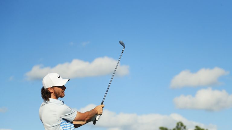 NASSAU, BAHAMAS - DECEMBER 02:  Tommy Fleetwood of England plays his shot from the 12th tee during the third round of the Hero World Challenge at Albany, B