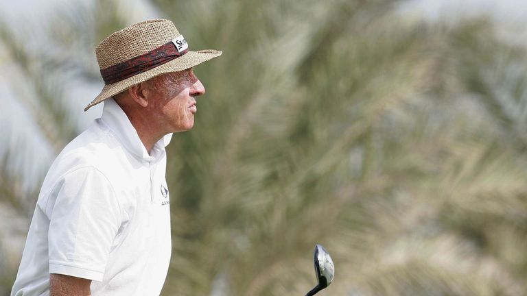 MANAMA, BAHRAIN - NOVEMBER 11:  England's Tommy Horton watches his tee shot on the 18th hole during the second round of the Arcapita Seniors Tour Champions