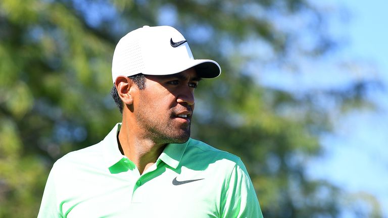 LAS VEGAS, NV - NOVEMBER 05:  Tony Finau watches his tee shot on the second hole during the final round of the Shriners Hospitals For Children Open at the 
