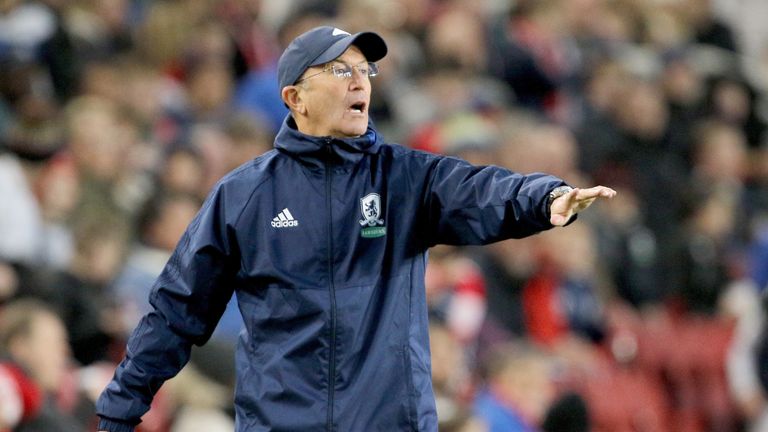 Middlesbrough manager Tony Pulis gestures on the touchline during the Sky Bet Championship match at Riverside Stadium, Middlesbrough.