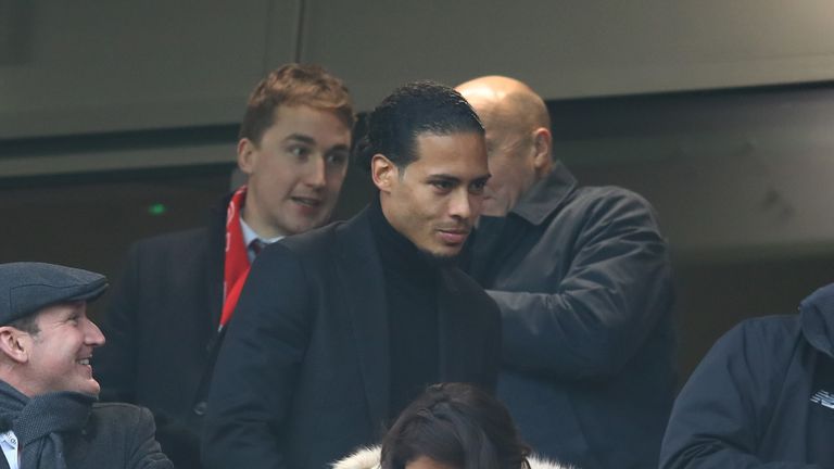 Liverpool's new £75million signing Virgil van Dijk attends their match against Leicester at Anfield