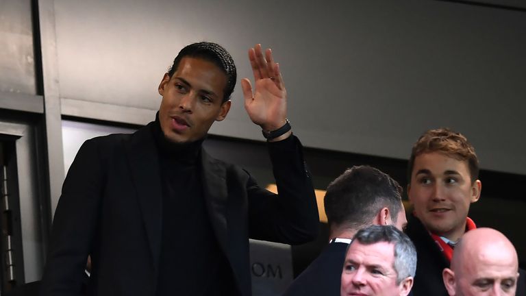 Liverpool's new £75million defender Virgil van Dijk is seen before kick-off in the Premier League match against Leicester at Anfield