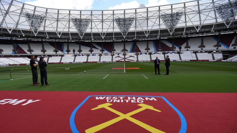 STRATFORD, ENGLAND - MAY 14: General view inside the stadium prior to the Premier League match between West Ham United and Liverpool at London Stadium on M