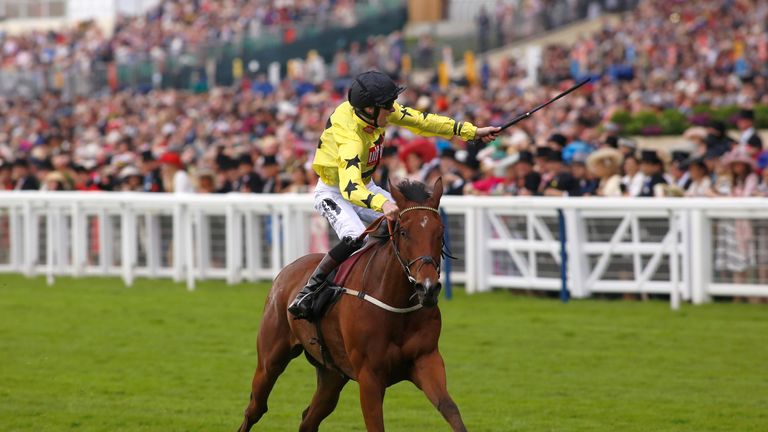 ASCOT, ENGLAND - JUNE 16: Primitivo ridden by William Twiston-Davies wins The King George V Stakes Race run during Day Three of Royal Ascot at Ascot Raceco