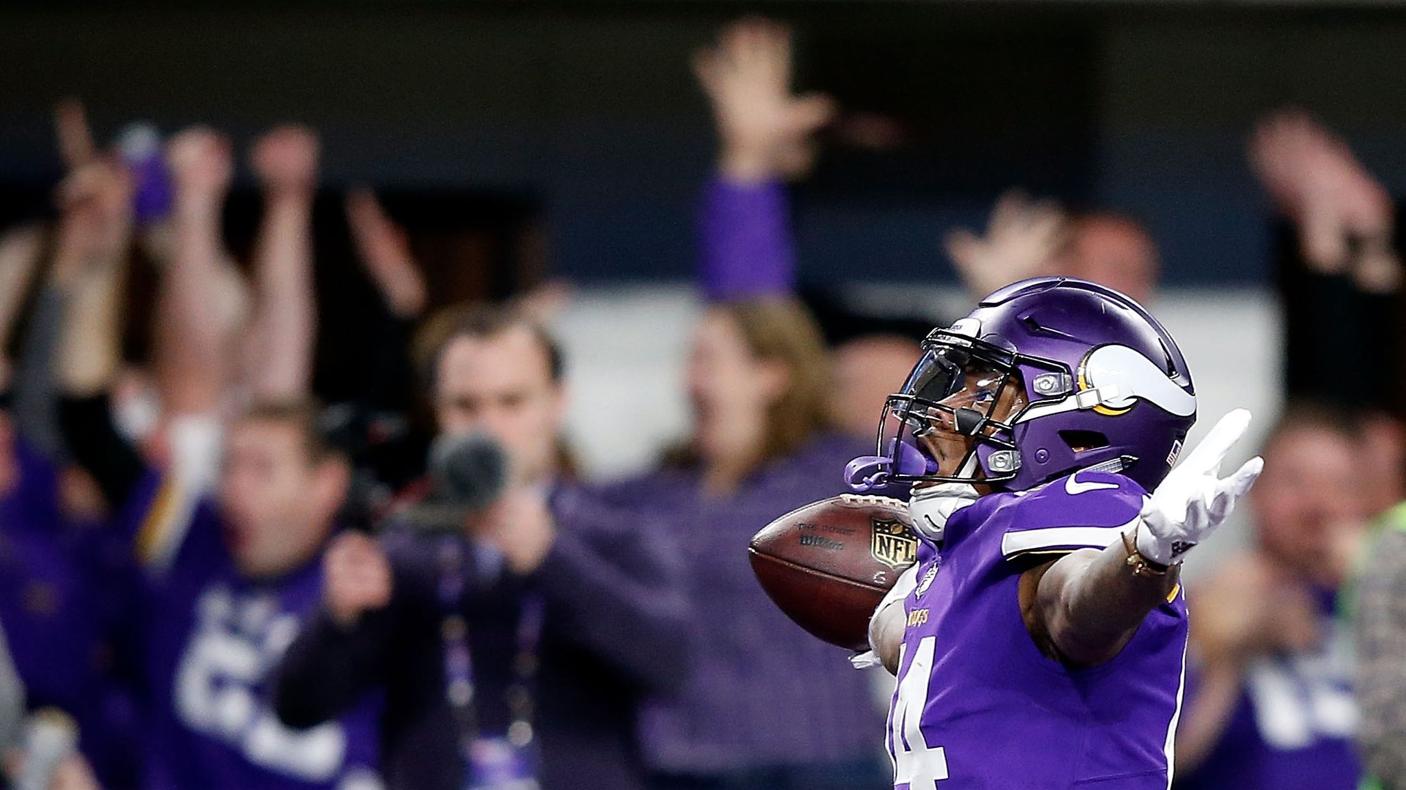 Minnesota Vikings wide receiver Stefon Diggs reacts after scoring