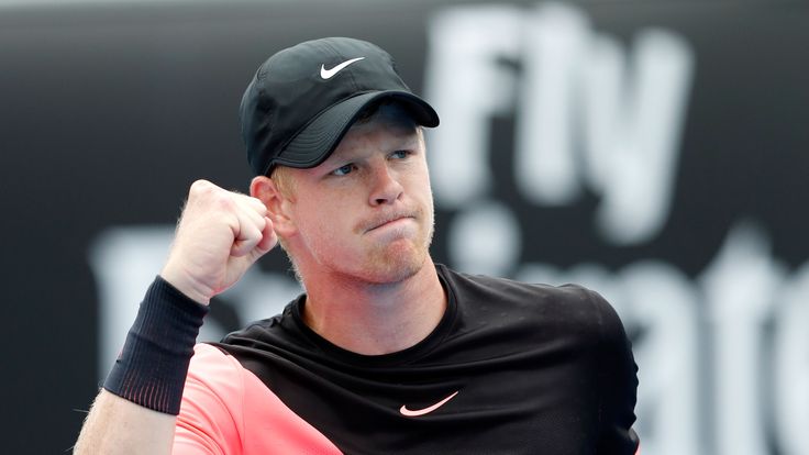 Kyle Edmund of Great Britain celebrates winning a point in his first round match against Kevin Anderson of South Africa