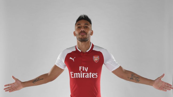 ST ALBANS, ENGLAND - JANUARY 31: Arsenal unveil new signing Pierre-Emerick Aubameyang at London Colney on January 31, 2018 in St Albans, England.