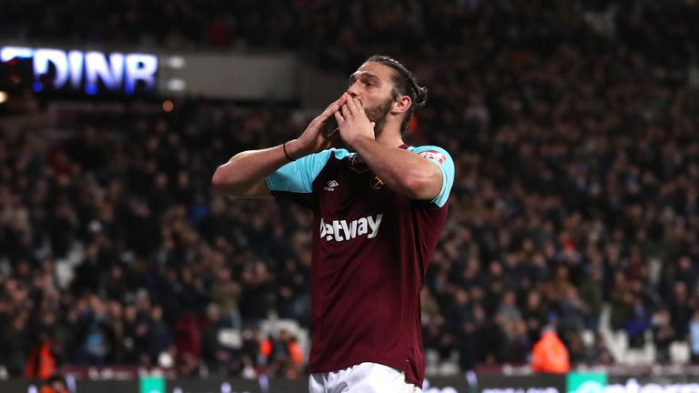 Andy Carroll celebrates scoring for West Ham against West Brom