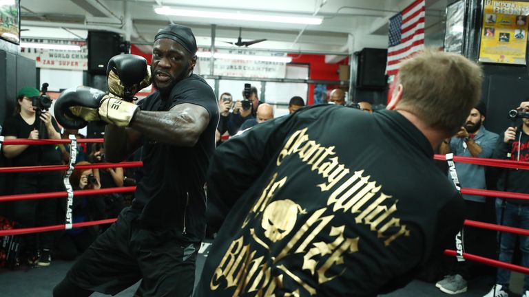 NEW YORK, NY - NOVEMBER 01:  WBC Heavyweight Champion Deontay Wilder trains at Gleason's Gym on November 1, 2017 in  the Brooklyn Borough of New York City.