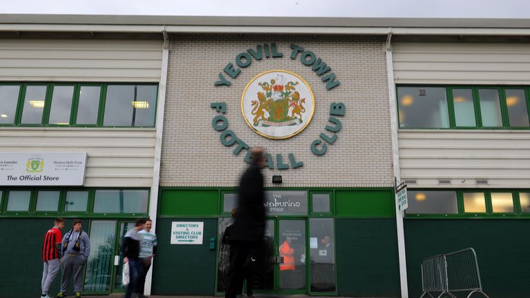 Huish Park in Yeovil where a drone temporarily stopped play on Saturday while the hosts were taking on Crawley in League Two