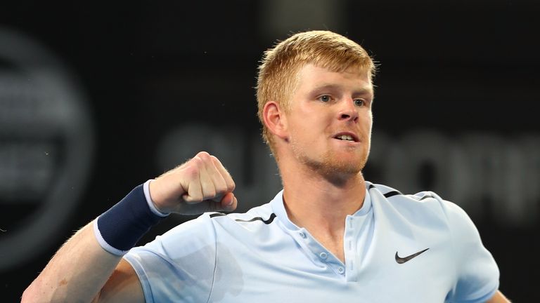 Kyle Edmund celebrates his victory over South Korea's Hyeon Chung in Brisbane