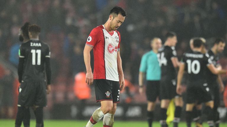 Southampton's Japanese defender Maya Yoshida reacts to their defeat after the Premier League football match against Crystal Palace