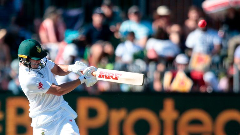 South African batsman AB de Villiers plays a shot during the first day of the day night Test cricket match between South Africa and Zimbabwe