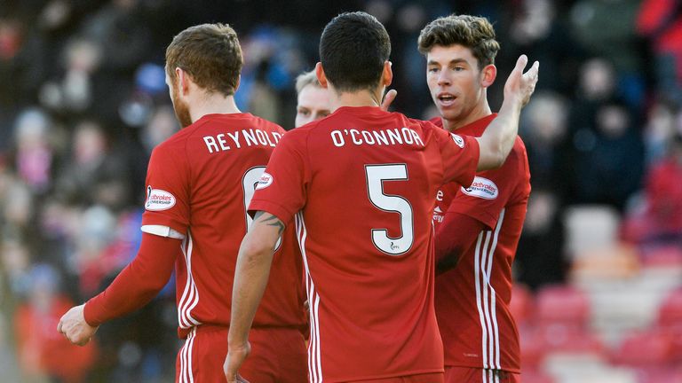 Aberdeen's Ryan Christie (right) celebrates with his team-mates after scoring his side's second goal