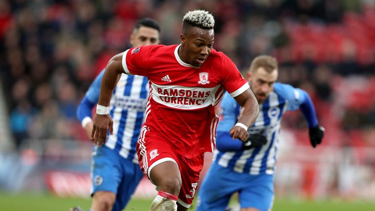 MIDDLESBROUGH, ENGLAND - JANUARY 27:  Adama Traore of Middlesbrough runs with the ball during The Emirates FA Cup Fourth Round match between Middlesbrough 