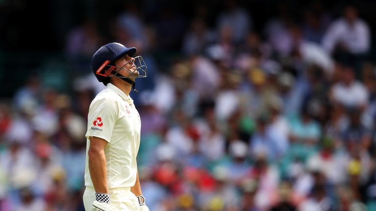 SYDNEY, AUSTRALIA - JANUARY 04:  Alastair Cook of England leaves the field after being dismissed by Josh Hazlewood of Australia for lbw during day one of t