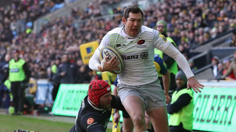 Full-back Alex Goode went over Sarries' second try 