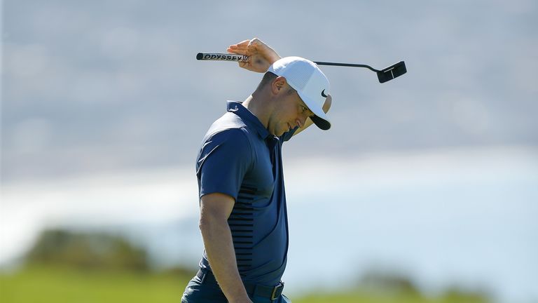 SAN DIEGO, CA - JANUARY 28:  Alex Noren of Sweden reacts after missing a putt on the fourth green during the final round of the Farmers Insurance Open at T