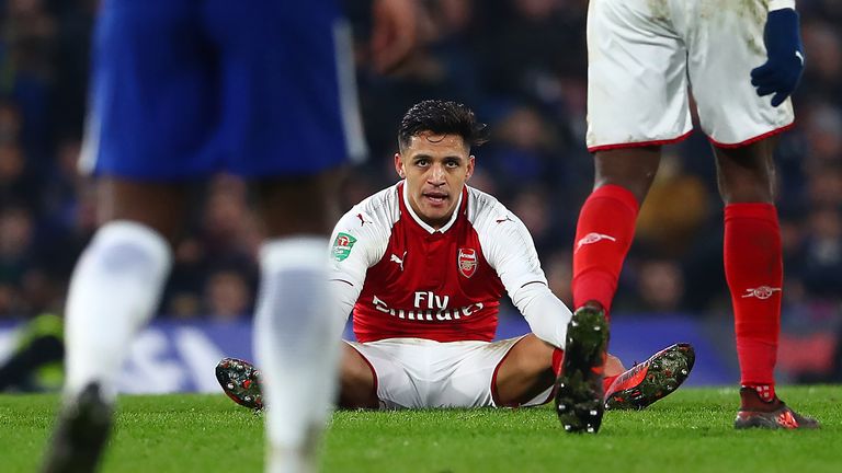 Alexis Sanchez during the Carabao Cup Semi-Final First Leg match between Chelsea and Arsenal at Stamford Bridge