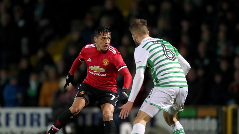 Manchester United's Alexis Sanchez (left) and Yeovil Town's Lewis Wing (right)