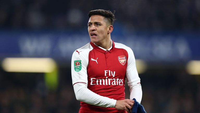 LONDON, ENGLAND - JANUARY 10: Alexis Sanchez of Arsenal during the Carabao Cup Semi-Final First Leg match between Chelsea and Arsenal at Stamford Bridge 