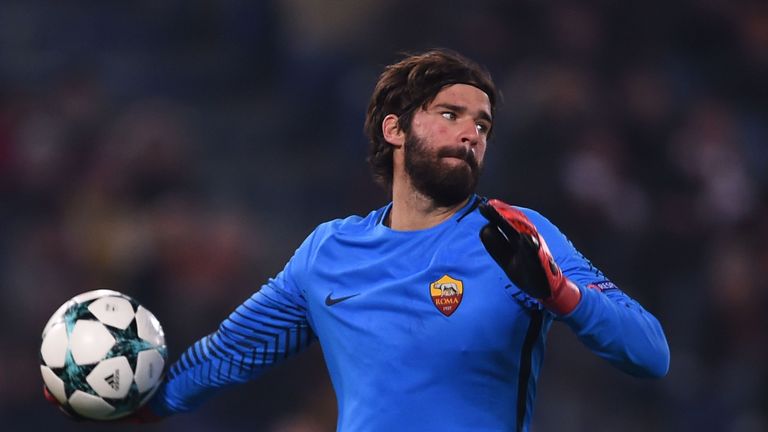 Roma's Brazilian goalkeeper Alisson throws the ball during the UEFA Champions League Group C football match AS Roma vs FK Qarabag on December 5, 2017 at th