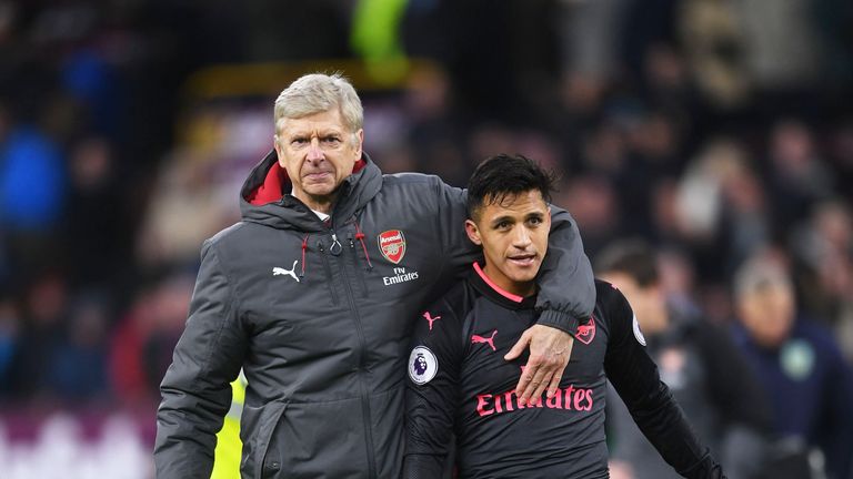 Arsene Wenger with Alexis Sanchez after the Premier League match between Burnley and Arsenal at Turf Moor on November 26, 2017