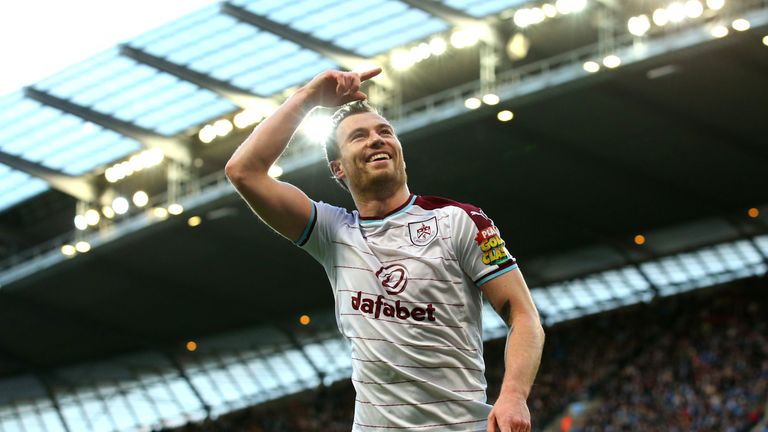 MANCHESTER, ENGLAND - JANUARY 06:  Ashley Barnes of Burnley celebrates after scoring his sides first goal during the The Emirates FA Cup Third Round match 