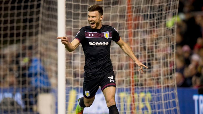 Scott Hogan scores for Aston Villa during the Sky Bet Championship match against Nottingham Forest