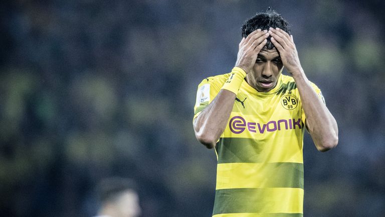 Pierre-Emerick of Dortmund is disappointed  during the DFL Supercup 2017 match between Borussia Dortmund  and Bayern Muenchen at Signal Iduna Park on Augus