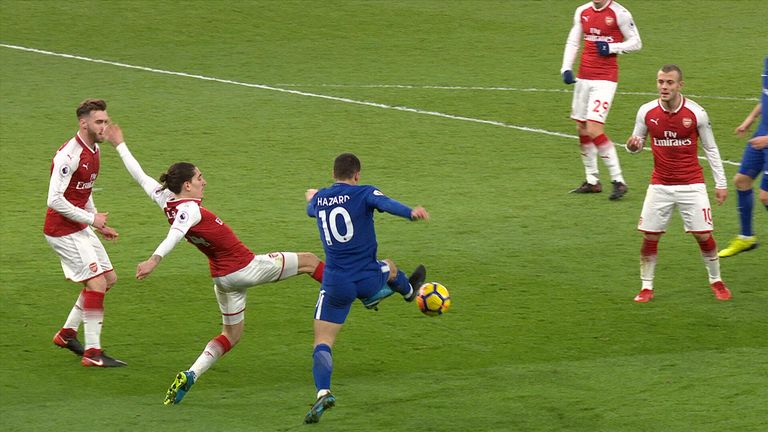 Bellerin fouls Hazard for penalty