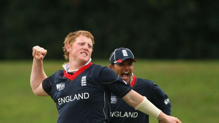 RANGIORA, NEW ZEALAND - JANUARY 23: Ben Stokes of England celebrates his wicket of Andre Creary of the West Indies during the ICC U19 Cricket World Cup Qua