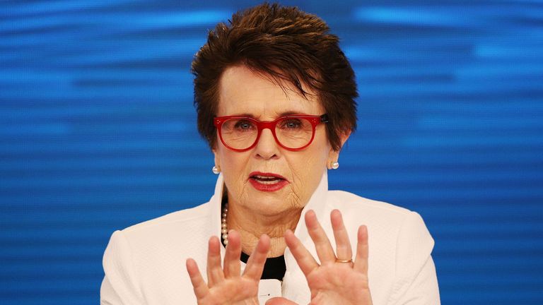 Tennis legend Billie Jean King of the USA speaks to media during a press conference ahead of the 2018 Australian Open