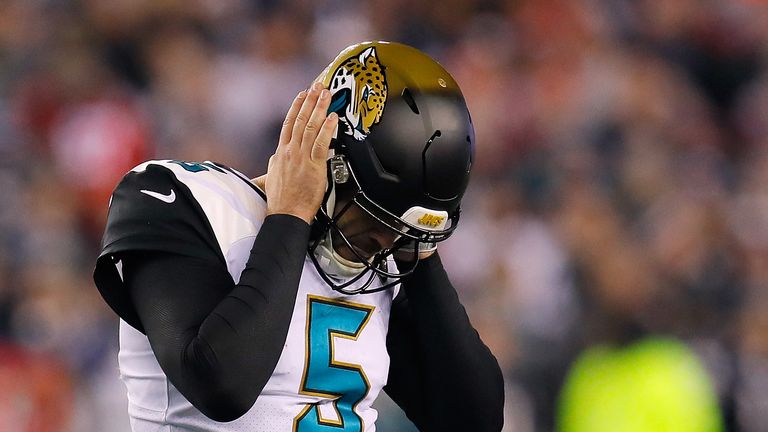 Blake Bortles reacts to a play in the fourth quarter during the AFC Championship Game against the New England Patriots