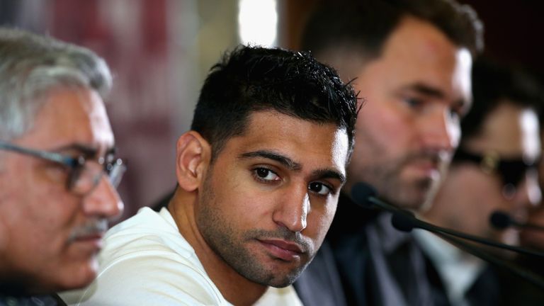 Amir Khan during a press conference for his upcomging fight with Phil Lo Greco, held at the Hilton Hotel on January 30, 2018