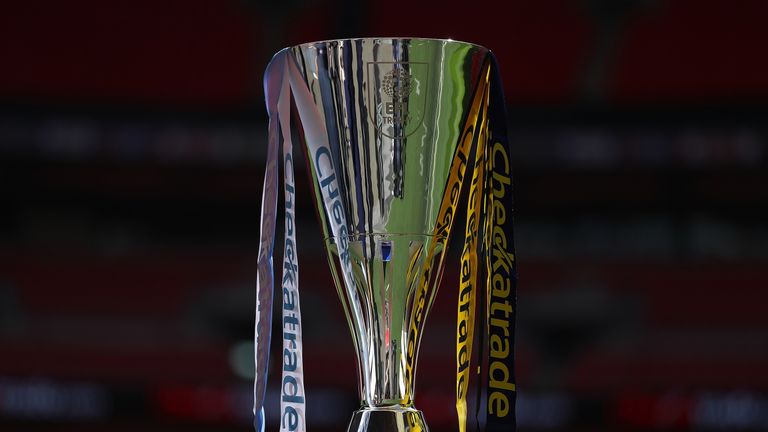 LONDON, ENGLAND - APRIL 02:  The Checkatrade trophy is seen prior to the EFL Checkatrade Trophy Final between Coventry City v Oxford United at Wembley Stad