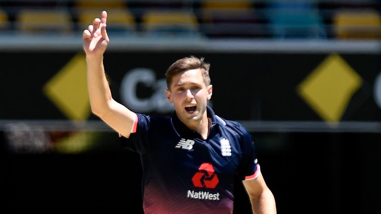 BRISBANE, AUSTRALIA - JANUARY 19:  Chris Woakes of England appeals to the umpire during game two of the One Day International series between Australia and 