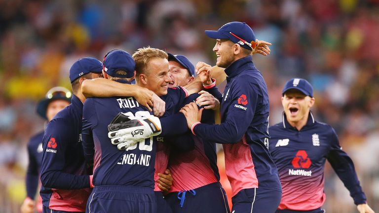 England celebrate after clinching victory in Perth and a 4-1 series win 