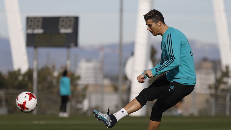 Cristiano Ronaldo during a Real Madrid training session at Valdebebas